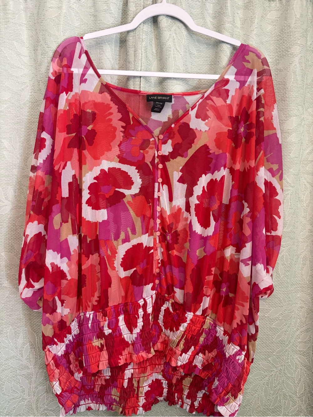 Lane Bryant Pink Red Floral Button-Front Tunic